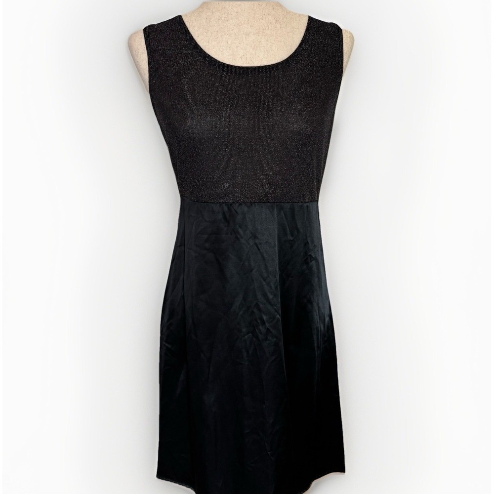 Vintage MS Choice California Mini Dress Size 8 USA Cocktail Black Satin Sparkle